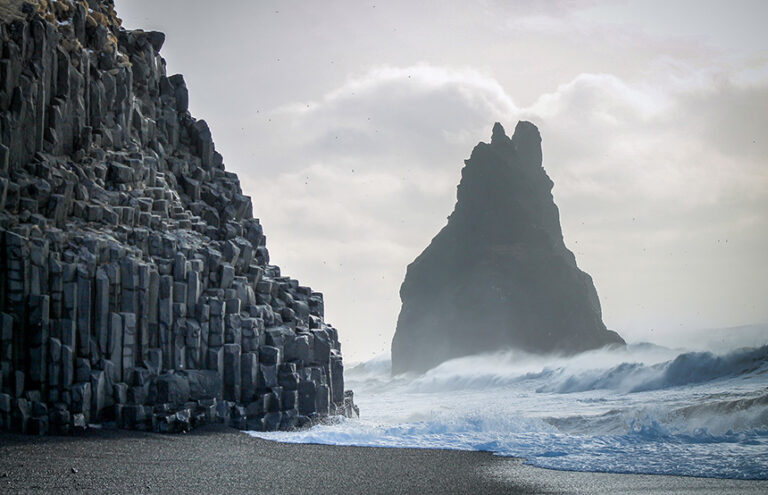 Rough waves meet the coast in Iceland